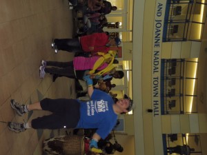 People dancing while band plays music