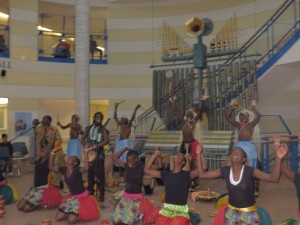 Band playing music with a group of dancers