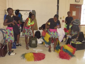Dancers preparing outfits